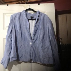 Blue jacket with one bottom. Very soft material.